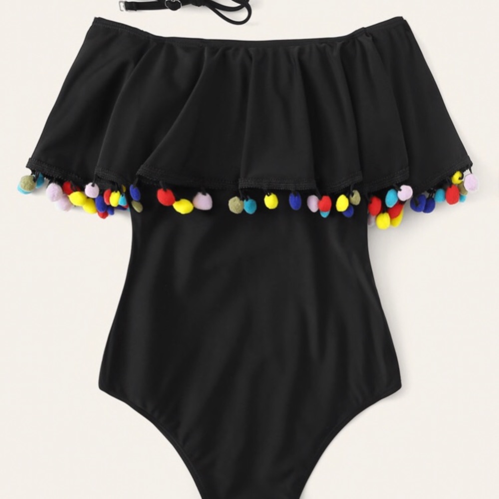 NWT Black Pom Pom Suit - Picture 3 of 5